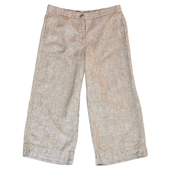 J.Jill Love Linen Wide-Leg Straight Tan Neutral Crop Pant Linen Medium Petite - Picture 1 of 5